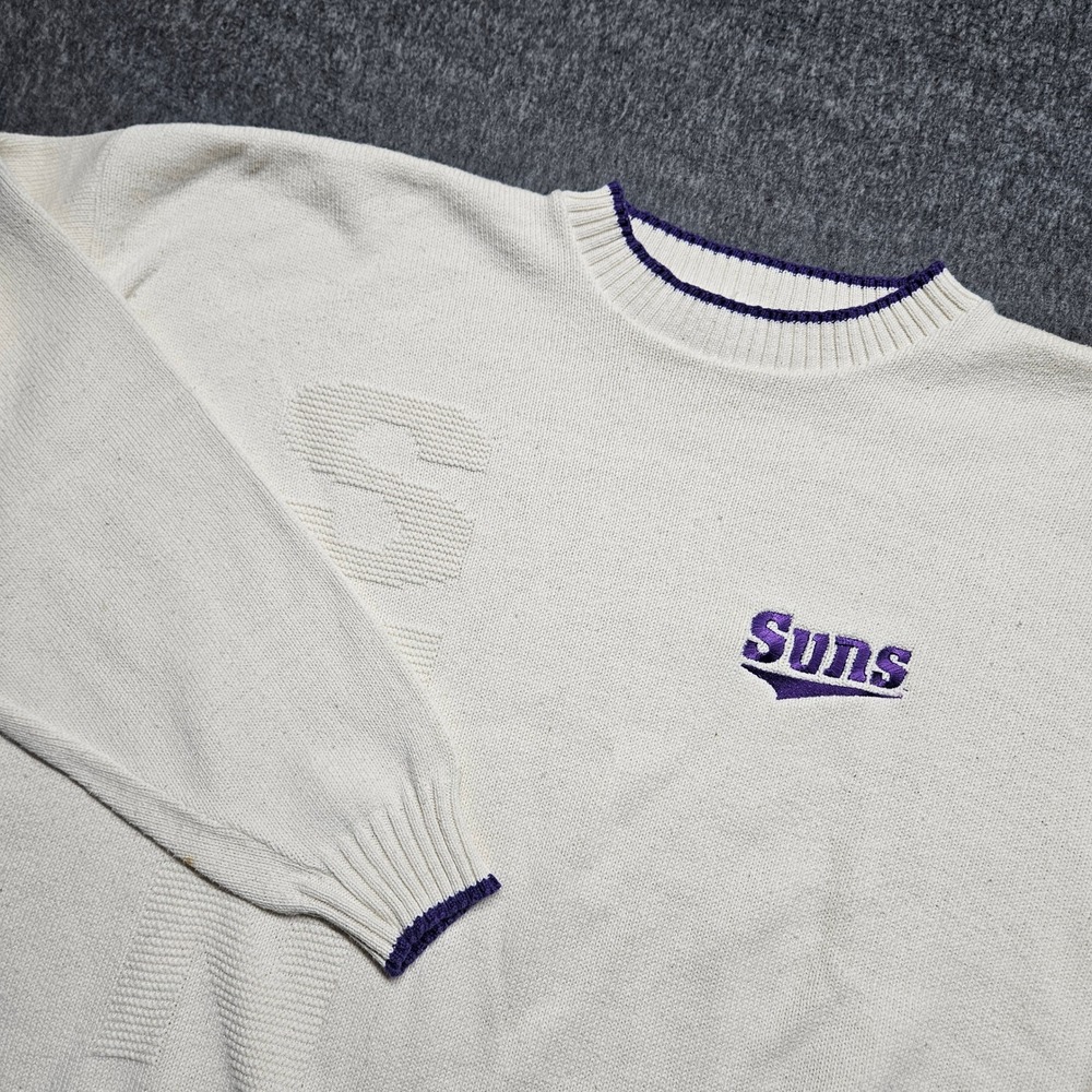 Lee Sport Phoenix Suns Sweater Mens XXL Cream Vintage NBA Knit Made in USA